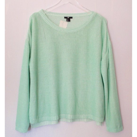 H&M MINT COATED SHAKER CREWNECK LONG SLEEVE SWEATER L NWT - Picture 6 of 6